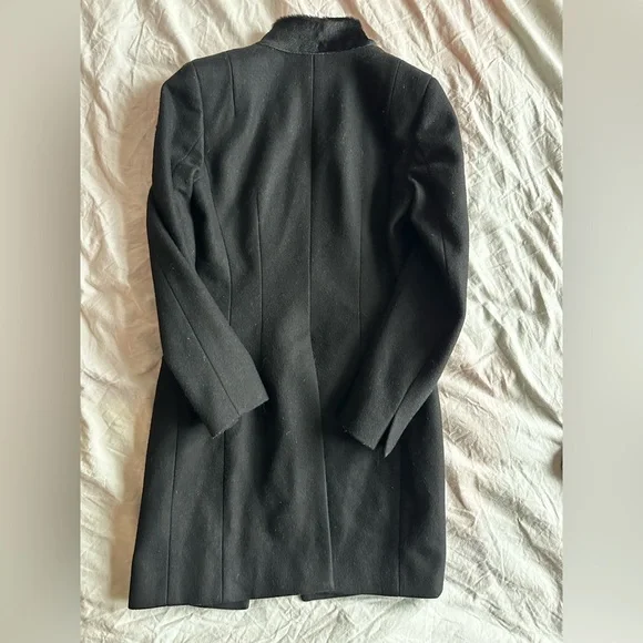 AllSaints Onix Pony Black Wool Coat Tailored Straight Coat Leather Trim Size 2 - Picture 12 of 14